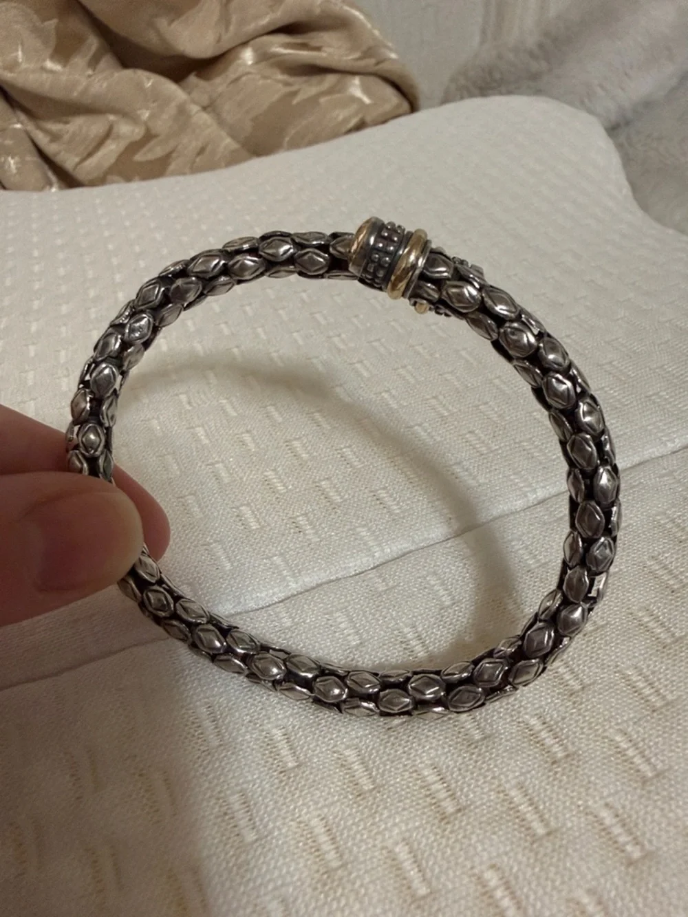 18K 925 STERLING SILVER ROPE TEXTURE CABLE FLEXIBLE CUFF BRACELET
